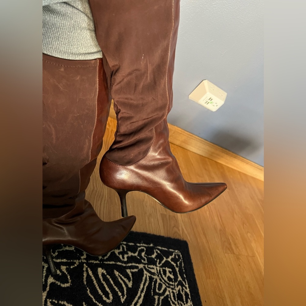 Brown Leather/Cloth Boots by Tahari!